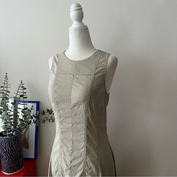 Theory Maydra Linen Blend Sleeveless Dress in Dark Oat - Picture 2 of 8